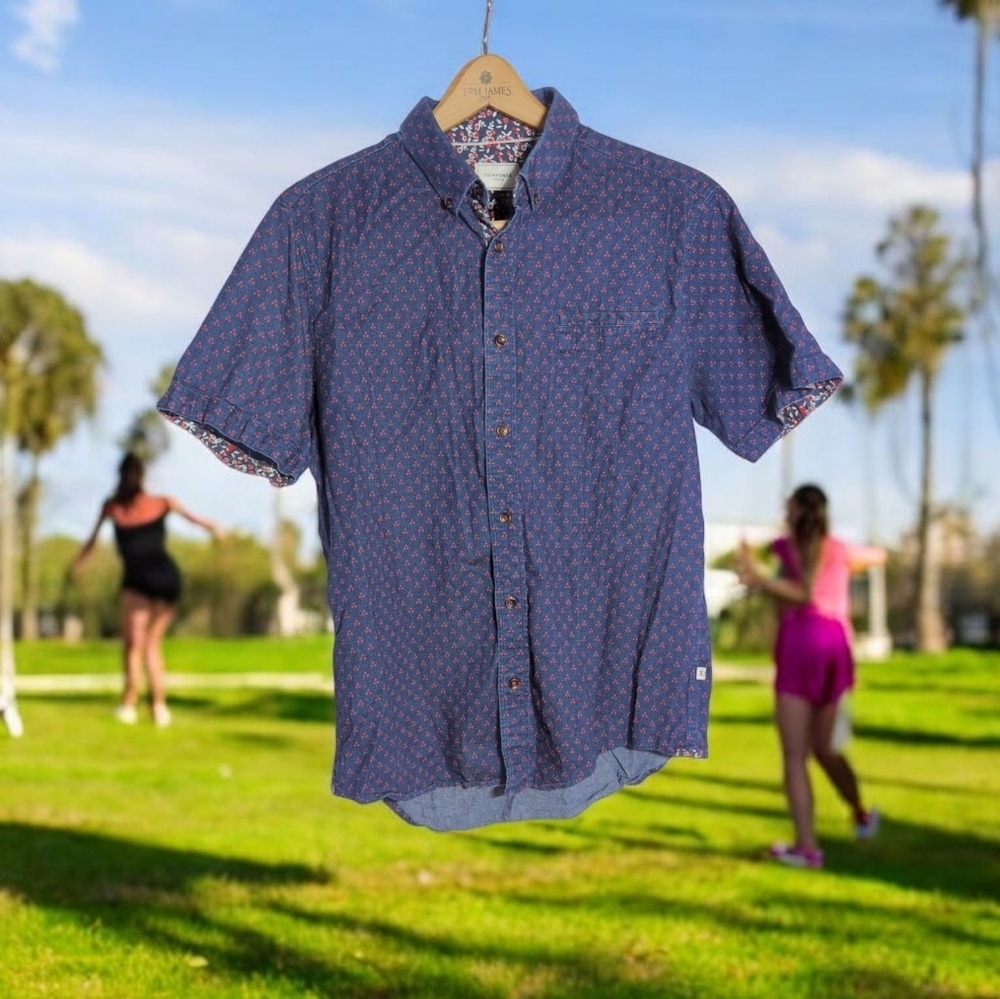 Men's Blue Patterned Shirt By 7 Diamonds Sz L Floral Details